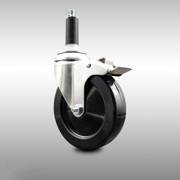 5 Inch 316SS Soft Rubber Swivel 7/8 Inch Expanding Stem Caster Lock Brake SCC